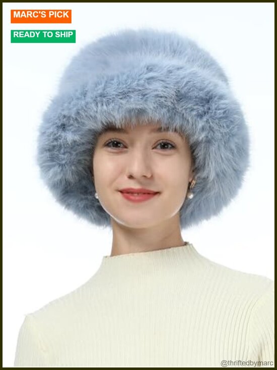Women Faux Fur Bucket Hat Fluffy Winter Warm Wide Brim Fisherman Cap main image 6